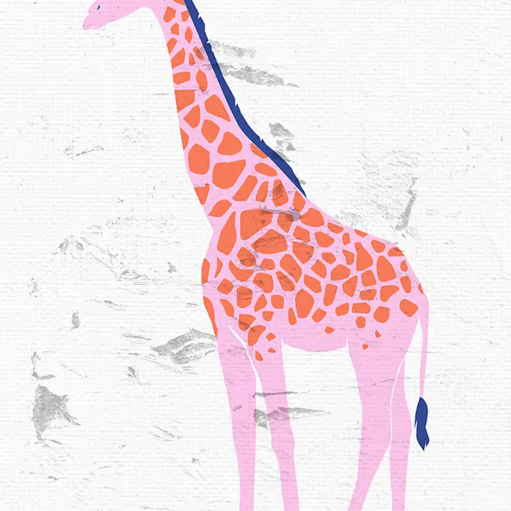 Modern giraffe art print with vibrant colors and abstract design on textured background.