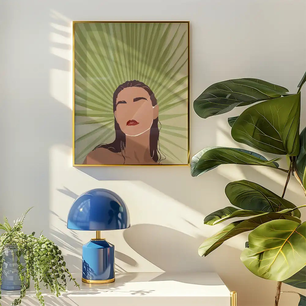Woman with Fan Palm by Unknown Artist - Art Print Mockup 2