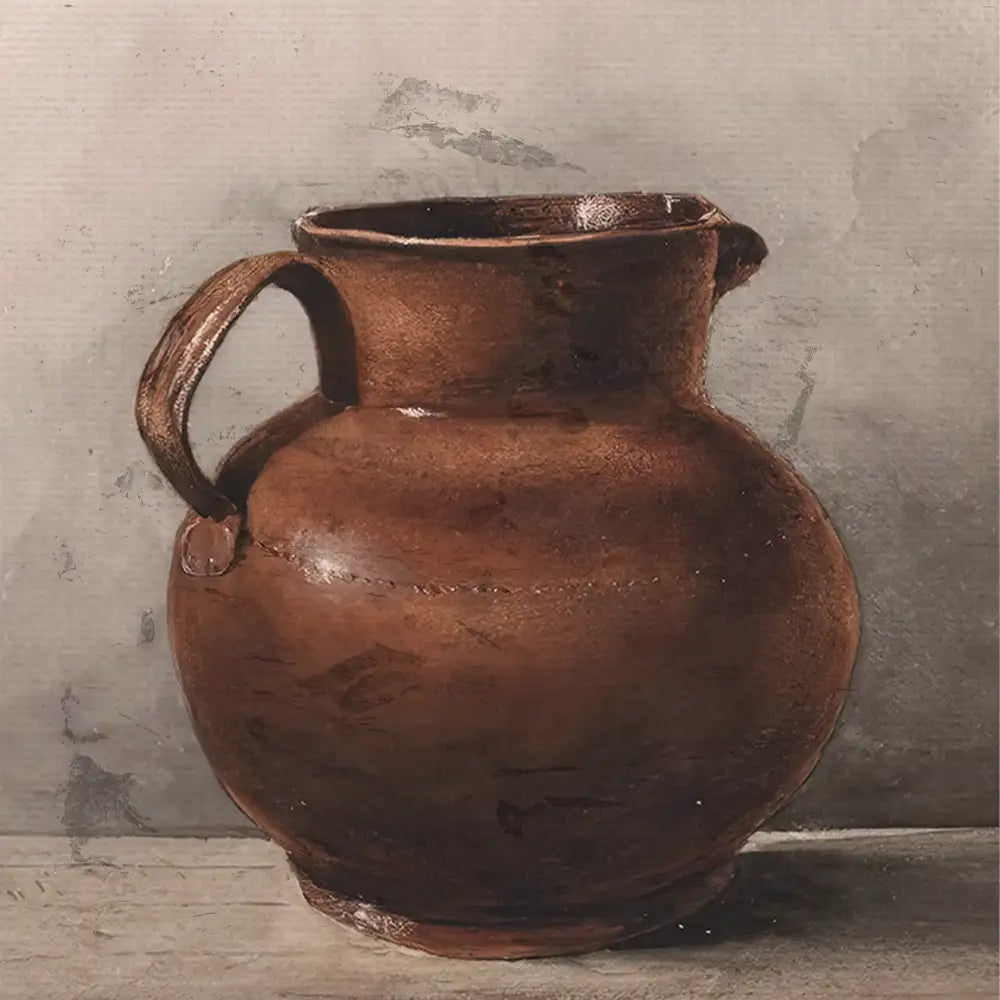 Brown ceramic pitcher on a textured background