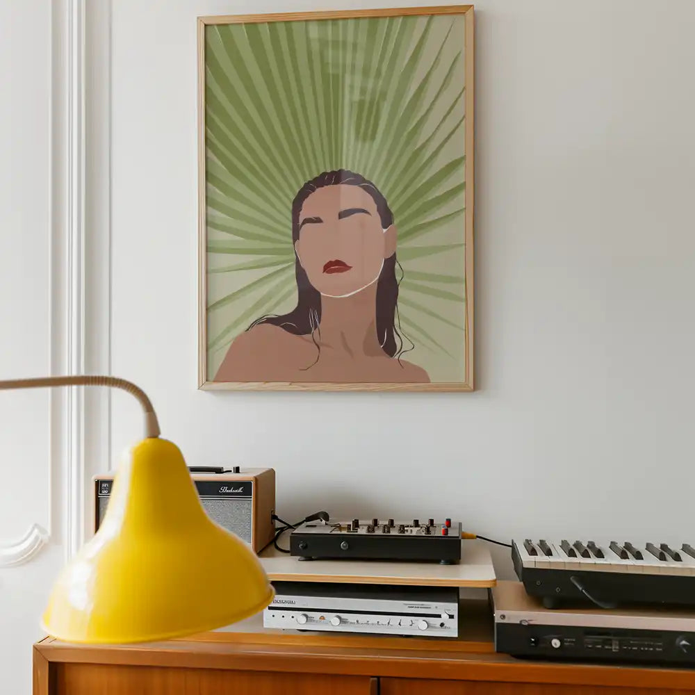 Woman with Fan Palm by Unknown Artist - Art Print Mockup 3