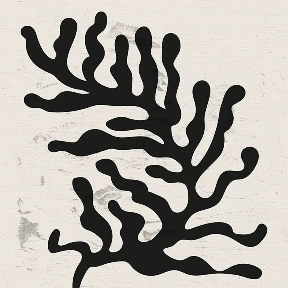 modern abstract black coral design poster on textured neutral background