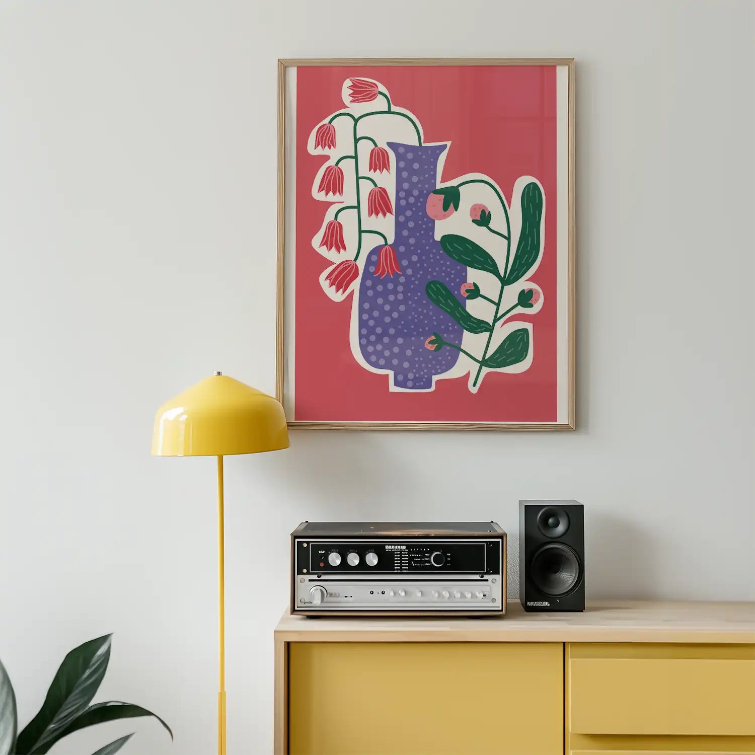 Modern floral vase poster art featuring vibrant colors and abstract design, perfect for home decor.