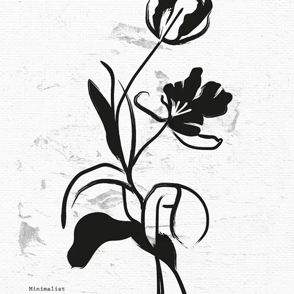 Modern minimalist floral poster featuring black line art of tulips, perfect for contemporary home decor.