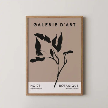 Minimalist tulip art print from Bohemian Collection featuring elegant black silhouettes against a soft taupe background, perfect for modern home decor.