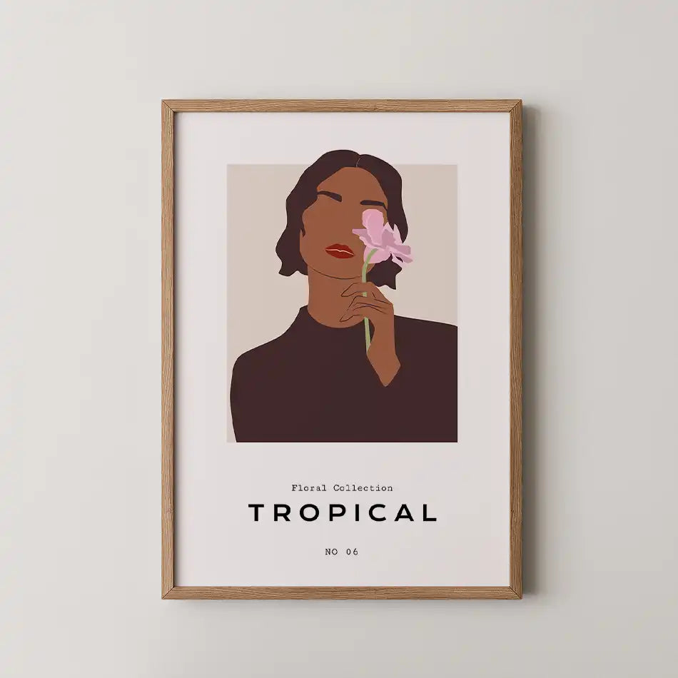 Woman with Pink Rose by Unknown Artist - Fine Art Print