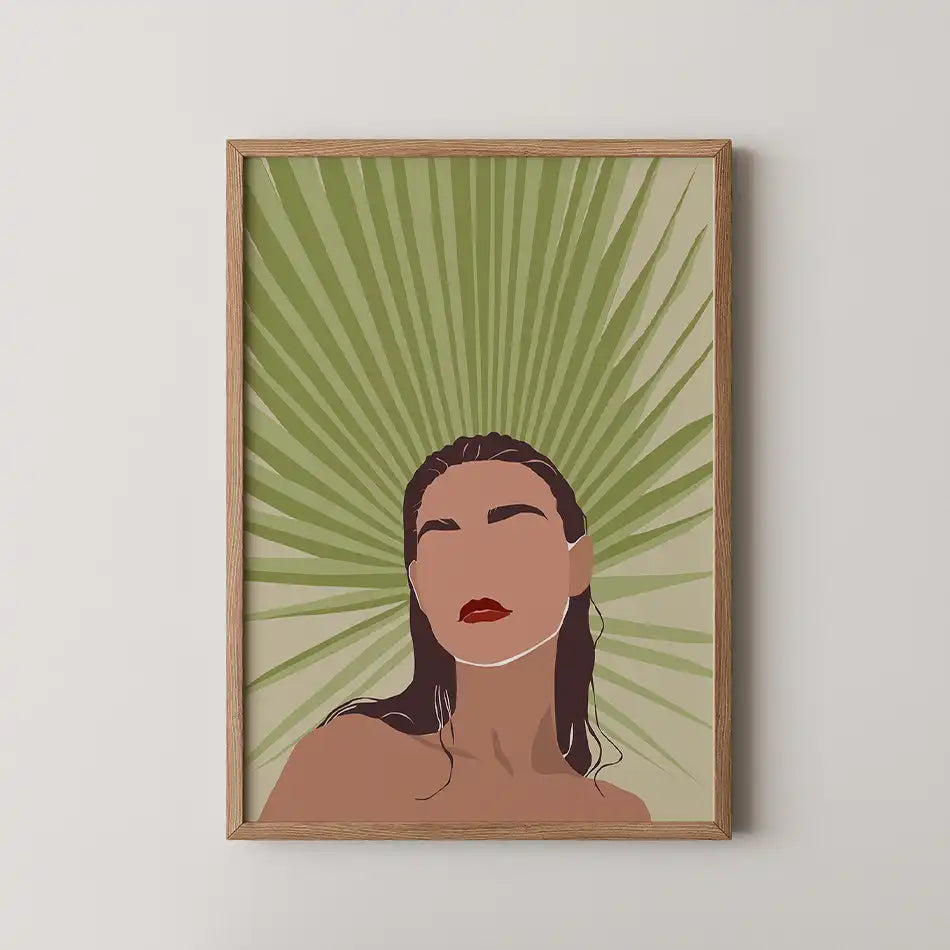 Woman with Fan Palm by Unknown Artist - Fine Art Print